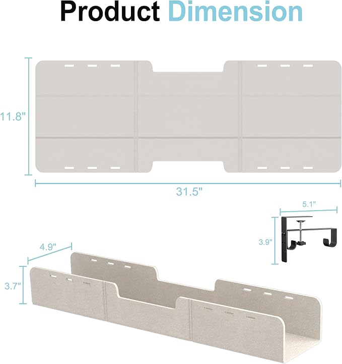 Under Desk Cable Management Tray,No-Drill Upgraded Thickened Felt Cord Organizer with Clamp or Screw Mount,Cable Holder for Standing Desk,Home Or Office(Beige, 31.5")
