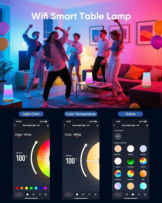 Smart Table Lamp, Dimmable Nursery Night Light with App/Voice Control Compatible with Alexa, Led Desk Lamp with 32 Modes 2700-6500k & Music Sync, Bedside Lamp for Kids with Timer
