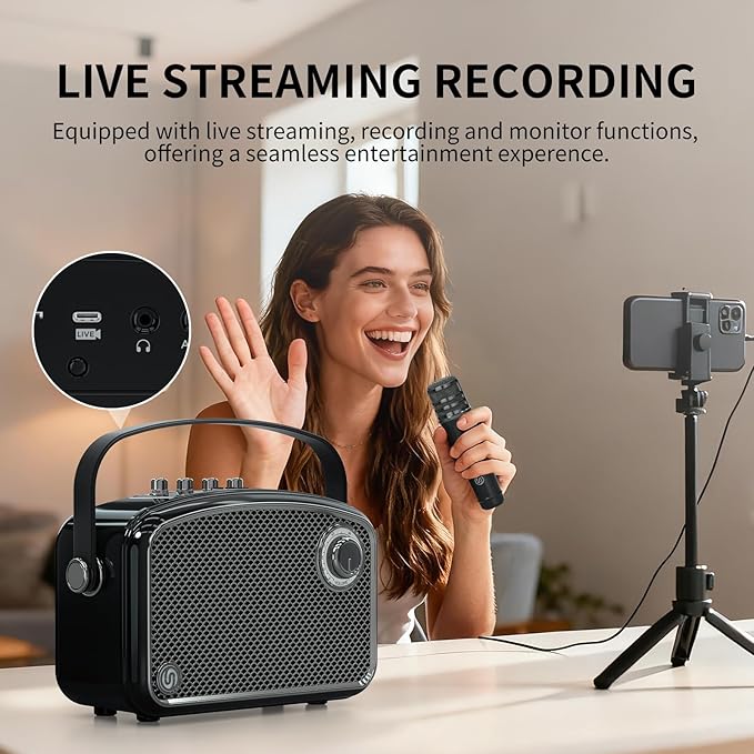 120W Peak Powerful Voice Amplifier with 2 UHF Microphones, Bluetooth Speakers with Bass/Trable/Echo Adjustment, Small PA Speaker System, Karaoke Machine for Adults, Teachers, Public Speaking, Events