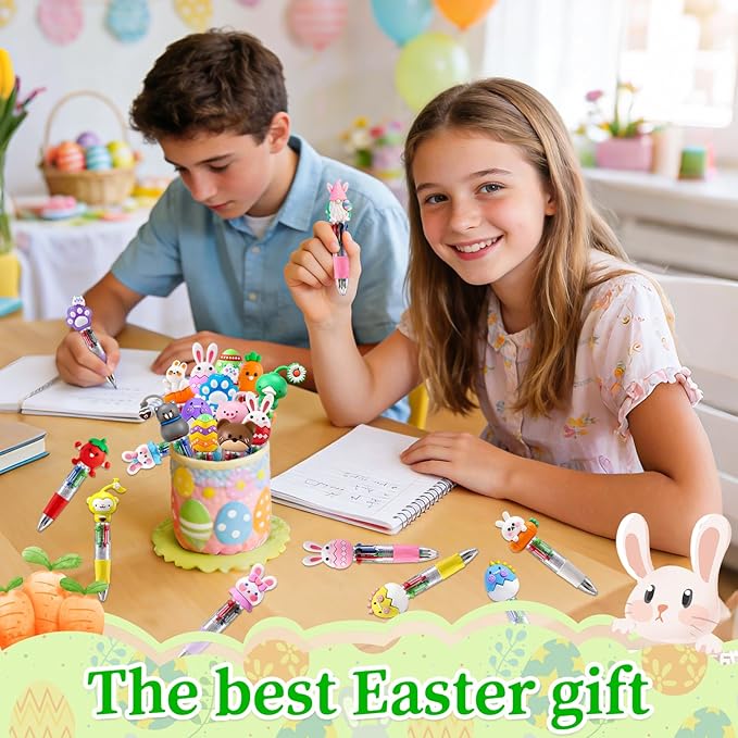 CZWZ 30Pcs Mini Multicolor Pens in One 4-in-1 Cute Pens Bulk for Kids, Ballpoint Pen for Birthdays and Children's Parties, Fun Gifts Assorted Ink Kawaii Pen(Easter)