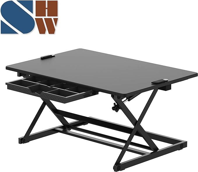 SHW 32-Inch Height Adjustable Standing Desk Converter Riser Workstation, Black