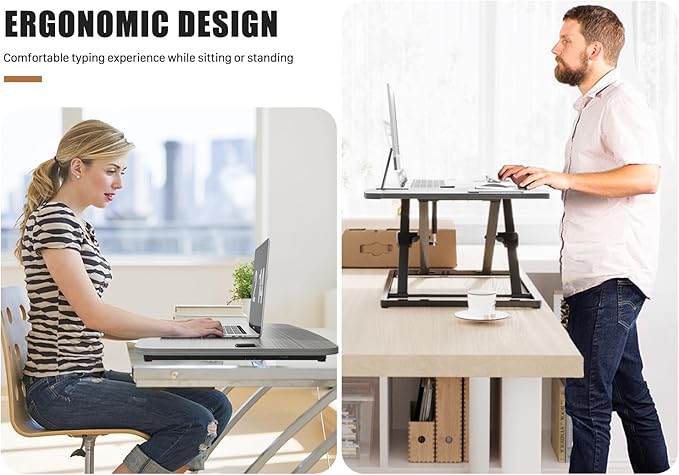 JOY worker Standing Desk Converter, 31 Inch Compact Height Adjustable Stand up Desk Riser, Ultra Low Profile Sit to Stand Workstation for Laptop Riser Workstation, Grey