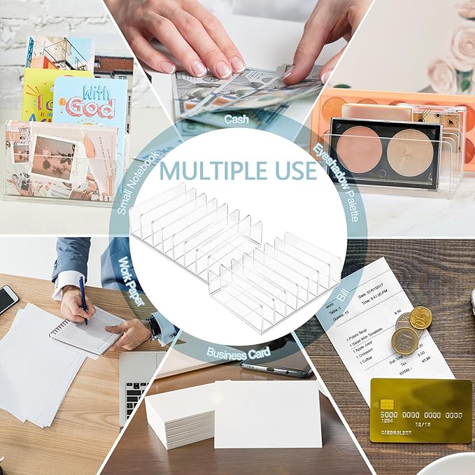 Geetery 4 Pcs Acrylic Cash Tray for Cash Stuffing Mail Sorter Organizer Clear Desk Envelope Organizer for Sorting Mail Envelope Bill Business Card Eyeshadow Palette(7 Slot)