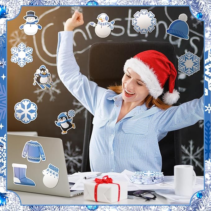 Zhanmai 1200 Pcs Winter Sticky Notes Bulks Winter Notepads Gifts Blue Penguin Snowflake Sweater Self-Adhesive Writing Memo Pad Office Home Daily Reminders Supplies