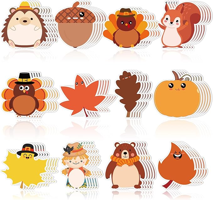 Zhanmai 1200 Pcs Thanksgiving Fall Sticky Notes Bulks Thanksgiving Memo Notepads Turkey Pumpkin Squirrel Maple Leaf Sticky Notes Fall Self-Stick Pads Autumn Gifts