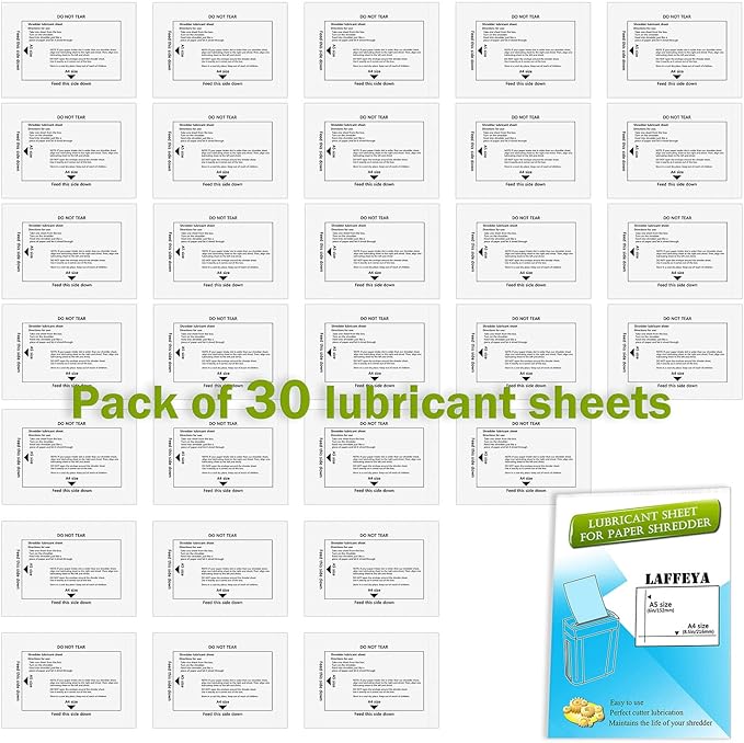 Laffeya Shredder Lubricant Sheets, Paper Shredder Sharpening, Shredder Cleaning Sheets (30 Pack)