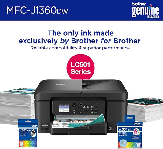 Brother Work Smart 1360 Wireless Color Inkjet All-in-One Printer with Automatic Duplex Printing and 1.8” Color Display | Includes Refresh Subscription Trial(1) (MFC-J1360DW) (Uses LC501 Series Inks)