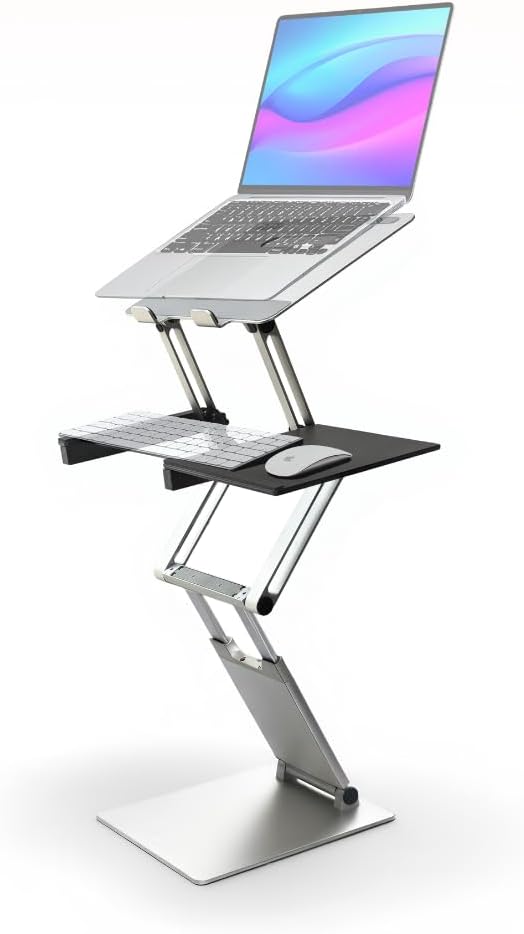 Portable Standing Desk Converter | Adjustable Laptop Riser, Portable Standing Desk with Keyboard & Mouse Attachment, Adjustable Computer iPad Riser | Stand for All Laptops up to 17"