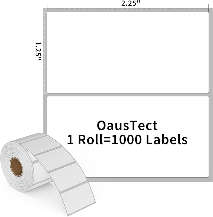 OausTect Thermal Labels 2.25 x 1.25 Barcode Labels Address Sticker, Self-Adhsive Shipping Labels, Compatible with Rollo/Zebra Thermal Label Printer (18 Rolls 1000 Labels/Roll)