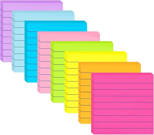 (8 Pads) Lined Sticky Notes 3x3 in Post, 8 Colors Self Sticky Notes Pad Its, Bright Post Stickies Colorful Big Rectangular Sticky Notes Ruled Stickies for Office, Home, School, Meeting, 82 Sheets/pad