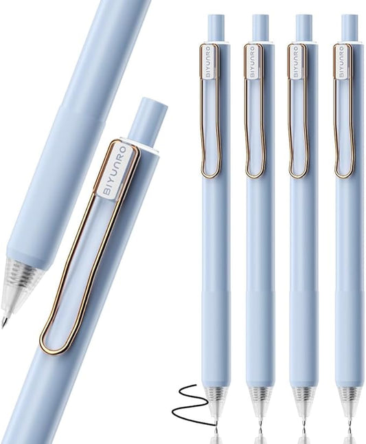 Gel Pens - Black Ink 4pcs 0.5 mm Fine Point Smooth Writing Pen, Office School Supplies (Blue)