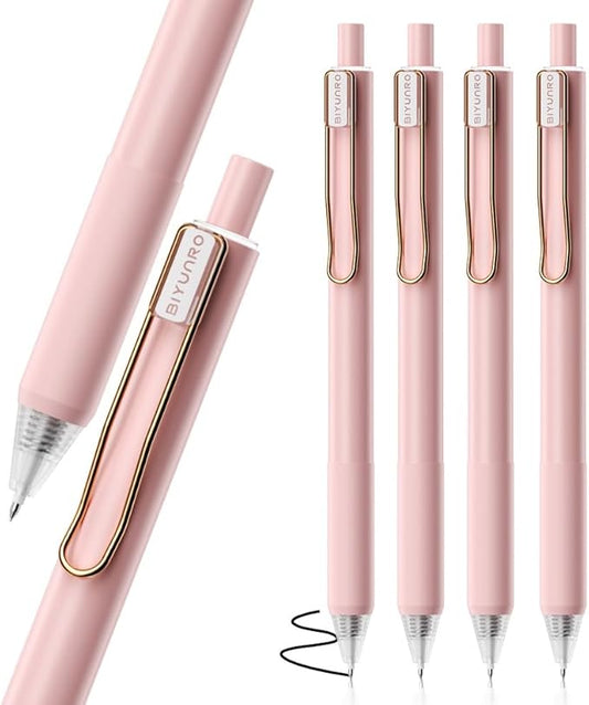 Gel Pens - Black Ink 4pcs 0.5 mm Fine Point Smooth Writing Pen, Office School Supplies (Pink)