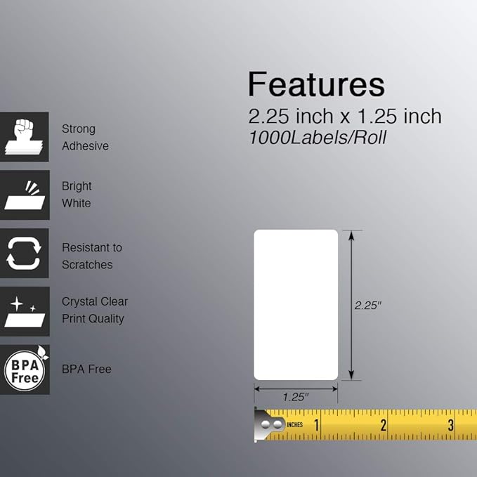 BETCKEY - 2.25" x 1.25" (57 mm x 32 mm) UPC Barcode & Multipurpose Labels Compatible with Zebra & Rollo Label Printer,Premium Adhesive & Perforated [10 Rolls, 10000 Labels]