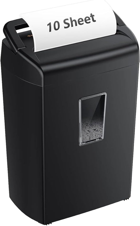 Bonsaii 10-Sheet Cross-Cut Paper Shredder for Home Office, 4-Min Runtime, 5.5-Gallon Bin with Viewing Window & Handle, Shreds Credit Cards, Staples, Quiet, Overheat Protection – Black