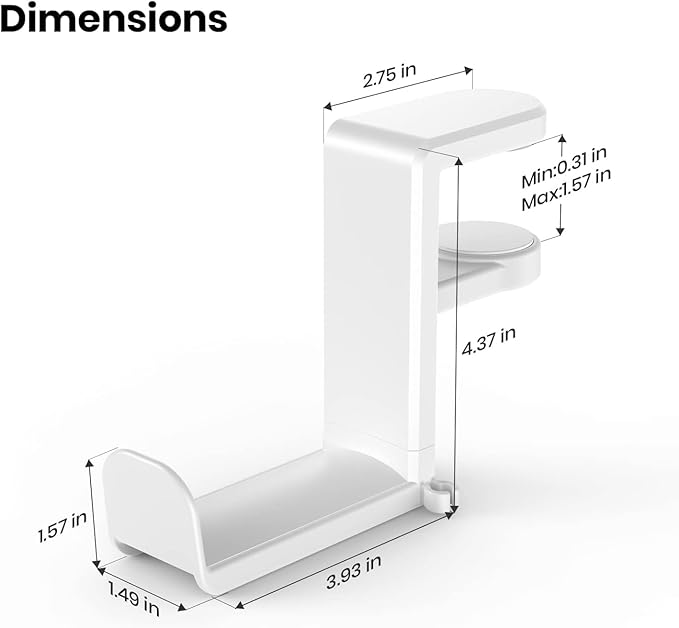 Rotating Headphone Stand - EURPMASK PC Gaming Headset Stand, Adjustable Clamp-on Headphone Holder, Headphone Hanger Hook Under Desk with 360 Degree Swivel&Cable Clip Organizer - White, 2 Pack