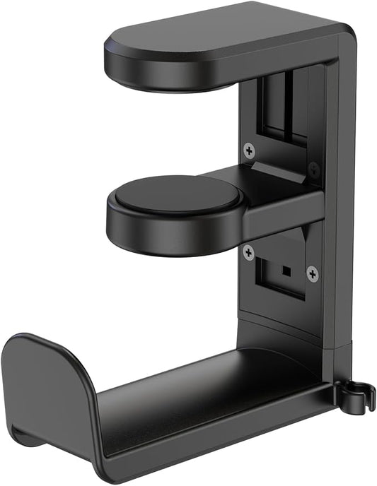 EURPMASK Rotating Headphone Stand - PC Gaming Headset Holder, Adjustable Clamp-on Under Desk Hanger With 360 Degree Swivel & Cable Clip Organizer - Black