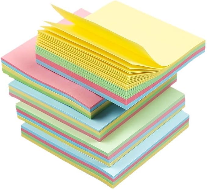 Sticky Notes 3x3 Inches,6 Color Self-Stick Note Pads, 600 Sheets Total, Sticky Note for Office, School, Home and Notebooks (Color Glue Style)