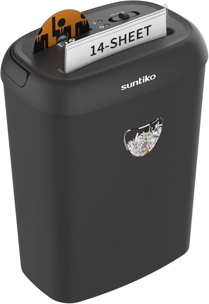 Paper Shredder, 14 Sheet Cross Cut, 6.6 Gallon Basket, P-4 Security Level, 3 Mode Design -9"Laminator Machine,Fast Laminating Documentation and Photos, Increases Their Long-Term Color Preserva