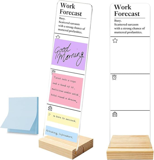 Monitor Memo Board with Removable Wooden Base Acrylic Portable Sticky Note Holder, Work Forecast Acrylic Message Board Sign, Office Desk Desk Set Sticky Notes 100 Sheets