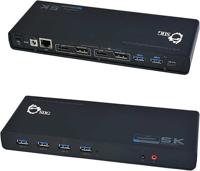 SIIG USB Type C 4K Dual Monitor Docking Station - Dual 4K@60HZ or Single 5K@60Hz Video Laptop Dock - Thunderbolt 3 Compatible (2 HDMI, 2 DisplayPort Outputs, Gigabit Ethernet, 6 USB 3.0 Ports)
