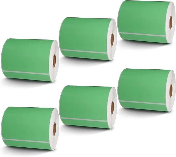 BETCKEY - 4" x 6.5" Large Shipping Labels & Multipurpose Compatible with Zebra & Rollo Label Printer,Premium Adhesive & Perforated[Green, 6 Rolls, 1500 Labels]