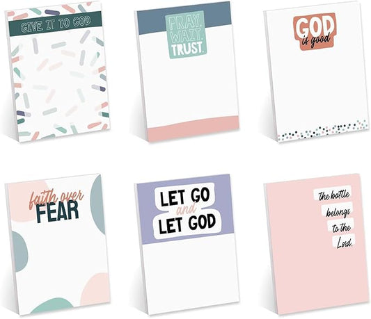 Cute Christian Sticky Note Pads / 3" x 4" Religious Affirmation Sticky Notes / 50 Sheets Per Pad/Set of 6 Empowering Biblical Quote Designs/Made in USA