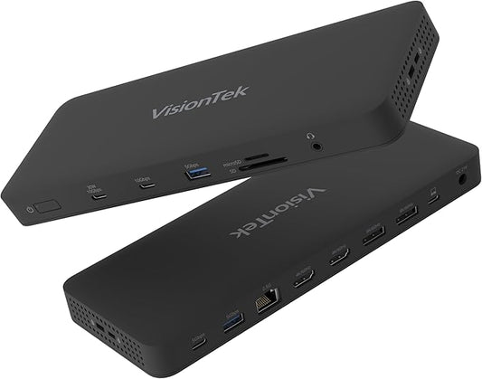 VisionTek VT8100DL Four Display Docking Station for Windows, MacOS, ChromeOS, Connect with USB-C, Thunderbolt 5/4/3, 100W Laptop Charging, 4K Displays, 2X HDMI, 2X DisplayPort, USB-A, USB-C, SD Reader