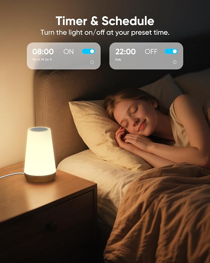 Smart Table Lamp, Dimmable Nursery Night Light with App/Voice Control Compatible with Alexa, Led Desk Lamp with 32 Modes 2700-6500k & Music Sync, Bedside Lamp for Kids with Timer