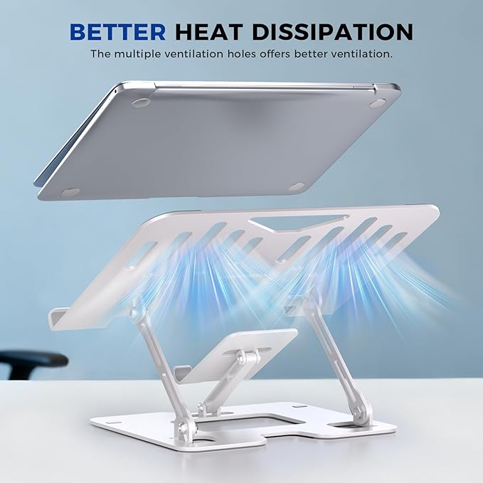 Ergonomic 2-in-1 Laptop Phone Stand for Desk, Adjustable Riser, Sturdy and Portable, Fits All Laptops and Phone (White)