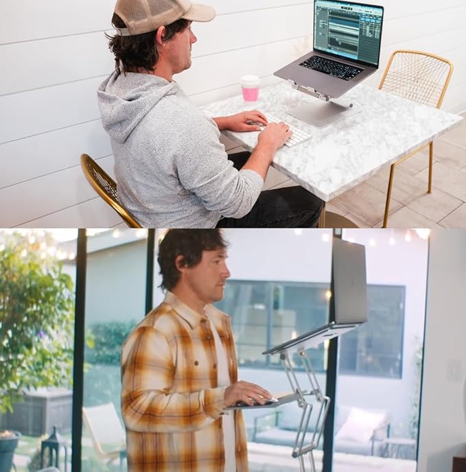 Portable Standing Desk Converter | Adjustable Laptop Riser, Portable Standing Desk with Keyboard & Mouse Attachment, Adjustable Computer iPad Riser | Stand for All Laptops up to 17"