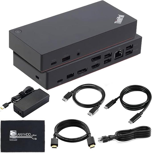 40AS0090US Lenovo Thinkpad Docking Station Gen 2-1 Year Warranty, Lenovo Docking Station for Laptop with 90W Adapter, HDMI, USB-C, DisplayPort Cables & Cloth - Universal Thunderbolt 3 Dock