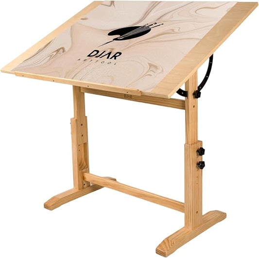 DJAR Adjustable Wooden Drawing Table, 42"x30" Artist Drafting Desk for Painting, Sketching, Writing, Natural