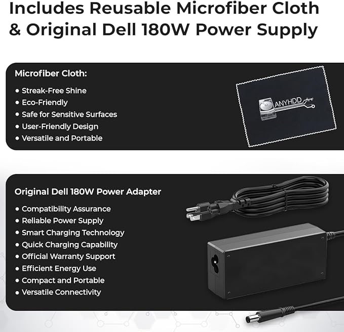 WD19 Dell Docking Station Dual Monitor - Dell USB C Dock with 180W Adapter, HDMI, DisplayPort, USB-C Cables & Cloth - Laptop Docking Station (WD19 180W)