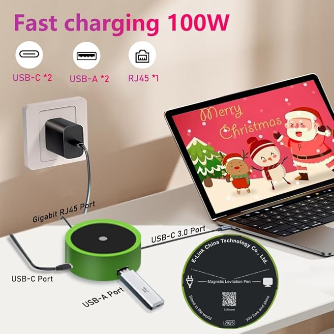 Ballpoint Pen with Magnetic Levitation&USB C Hub Dock,4-in-1 Adapter with Gigabit Ethernet,Ultimate Christmas Business Gift for Successful Professionals,Tech Enthusiasts,Pentel Pens&Sign Pen Users