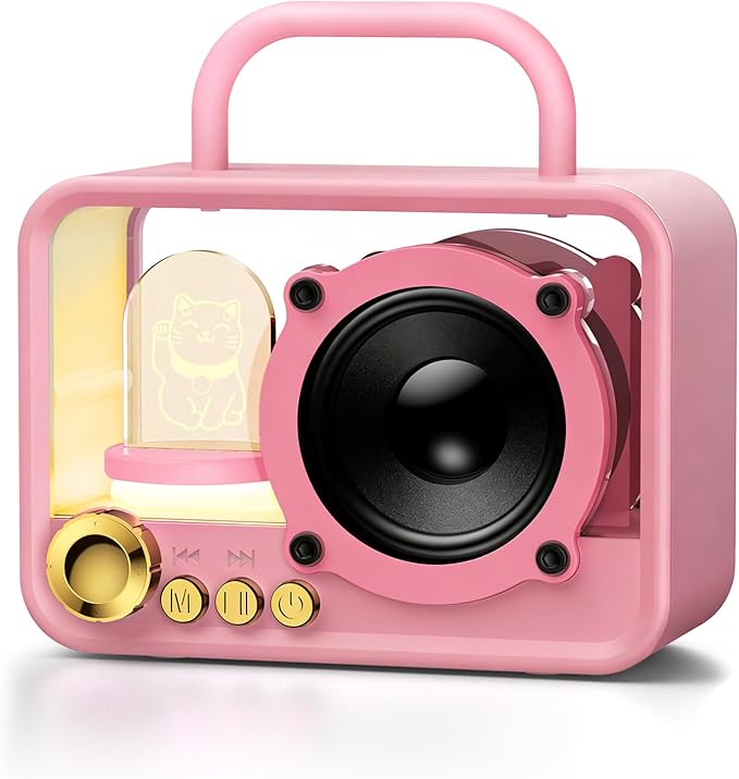 Portable Bluetooth Speaker with RGB Lights, Stereo Sound Punchy Bass, Mini Wireless Bluetooth Speaker, Cute Fashion Style for Kitchen Desk Bedroom Office Party Outdoor, Birthday Gifts