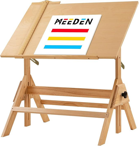 MEEDEN Wood Adjustable Drafting Table: 35.5" x 23.5" Art Drawing Desk with Various Height and Tiltable - Rustic Artist Desk with Pencil Ledge and Ruler for Writing Reading Graphic Design