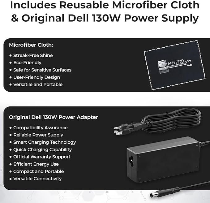 Dell WD19 130W Docking Station Bundle with 130W Power Adapter + HDMI Cable + DisplayPort Cable + USB-C Cable + Microfiber Cloth Included