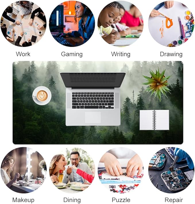 QIYI Large Mouse Pad, Extended Desk Mat for Desktop, PU Leather Waterproof Gaming Mousepad, Computer Desk Accessories Protector Writing Pads for School Office Home 31.5" x 15.7" - Misty Forest