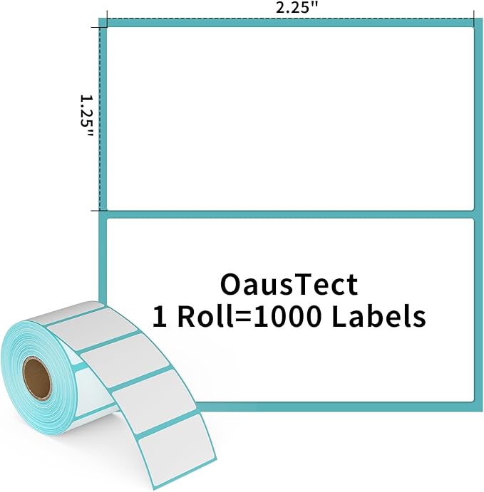 OausTect 2.25 x 1.25 Thermal Labels,12 Rolls Barcode Labels, Thermal Printer UPC Sticker, Self-Adhesive Address Sticker Shipping Labels Direct Thermal Label Stickers (1000 Labels/Roll)