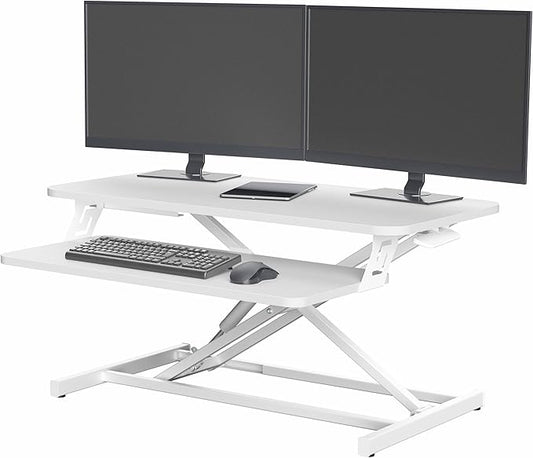 VIVO Desk Converter 32 inch Height Adjustable, MDF Wood Sit to Stand Riser, White, DESK-V000SW