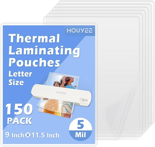 HOUYEE 150 Pack 5 Mil Thermal Laminating Sheets, Hold 8.5 x 11 Inch Sheets, Ultra Clear Laminating Pouches, 9 x 11.5 Inch Lamination Sheet Paper for Laminator, Letter Size, Office and School Supplies