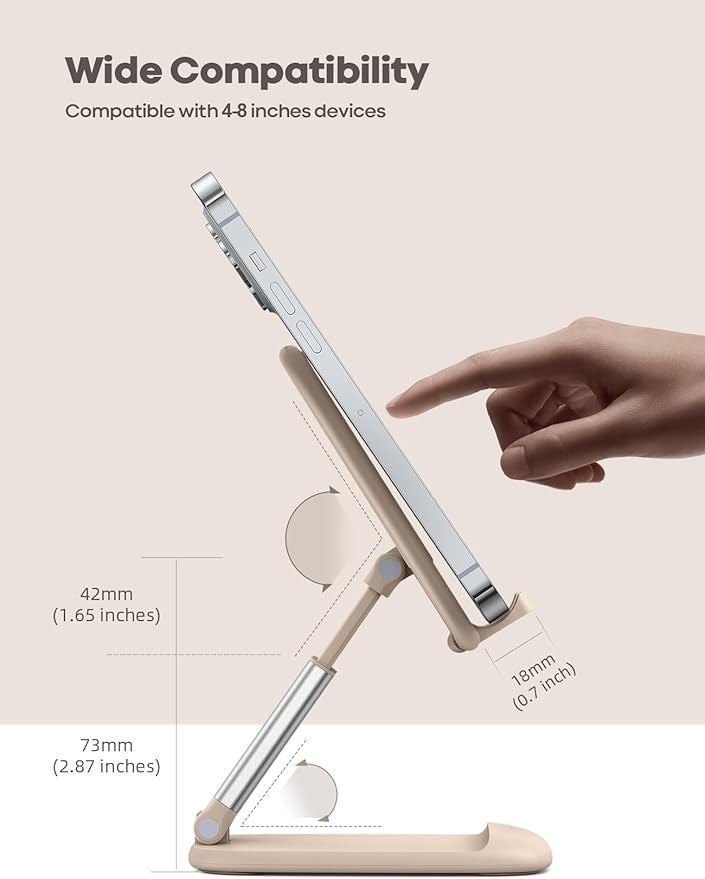 Lamicall Khaki Phone Holder for Desk - Cellphone Stand Khaki Desk Accessories Desktop Office Must Have Compatible Gifts for iPhone, 4-8'' Smartphone