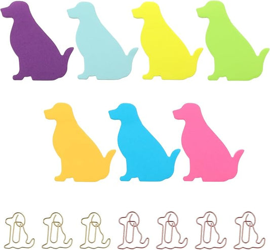 Dog Sticky Notes, 210 Sheets Animal Sticky Notes with Dog Paper Clips Cute Novelty Shaped Self-Stick Note Pads Fun Note for Work Memo Pads Index Tab for Reminders Office Home Desk Decor(7 Color)