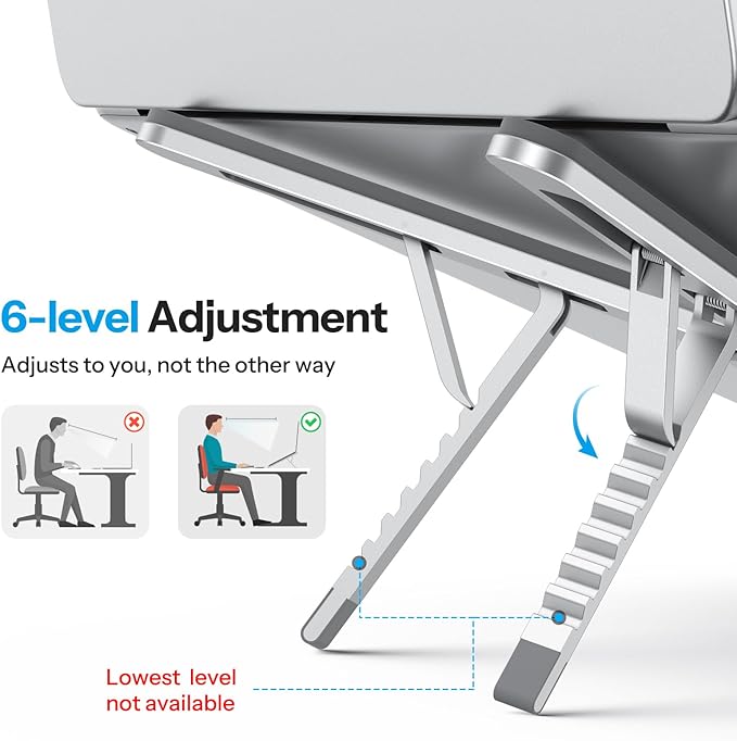 OMOTON Foldable & Portable Laptop Stand for Desk, [Ultra Lightweight] Tablet Stand for Desk and Travel, 6 Level Height Ergonomic Aluminum Computer Holder for 10-16" Laptops