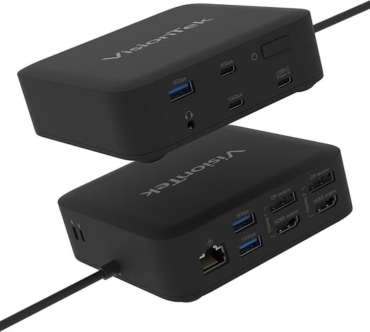 VisionTek VT1200DL Universal Dual 4K DisplayLink Docking Station – 2X HDMI, 2X DisplayPort, 100W Power Passthrough, USB-A, USB-C, Audio, Ethernet – Compatible with Windows, macOS, ChromeOS