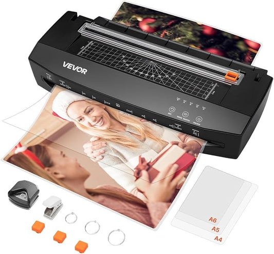 VEVOR Laminator Machine, Cold and Hot Lamination for Max A3 Paper Size, 1 min Quick Warm Portable Laminator, 3-10 mil Thickness, Ideal for Home, Office, Business, or School Supplies, Black