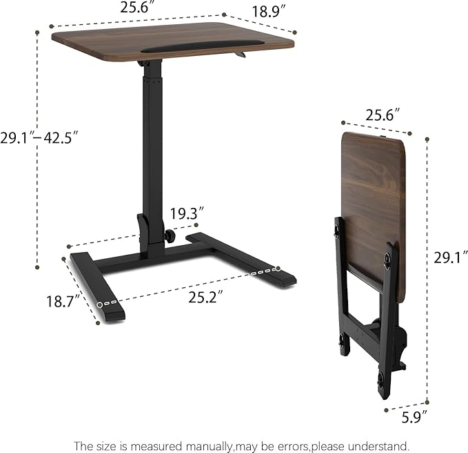 PUNCIA Adjustable Height Small Standing Desk Foldable Laptop Table with Stoppers - 90° Tiltable Rolling Computer Cart Portable Workstation Mobile Desk for Home Office Small Space Bedroom Dorm Study