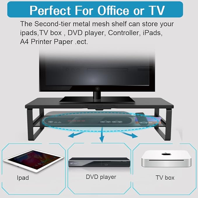 Monitor Stand with drawer, 2-Tier Monitor Stand Riser with Phone Holder and Cable Management - Desk TV Shelf, Laptop Printer, Desk Organizer Stand, for Home & Office, Black