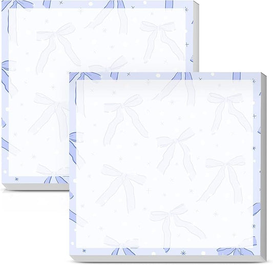 Sticky Notes 3x3 Inches, Cute Self-Stick Notes Bright Funny Sticky Note, Easy to Post for Home, Office, Notebook Cute Blue Bow Star