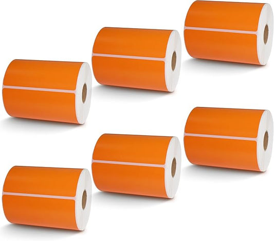 BETCKEY - 4" x 4" Shipping & Large Square Labels Compatible with Zebra & Rollo Label Printer,Premium Adhesive & Perforated[Orange, 6 Rolls, 2100 Labels]